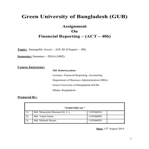 Intangible assets   financial reporting (ACT - 406)