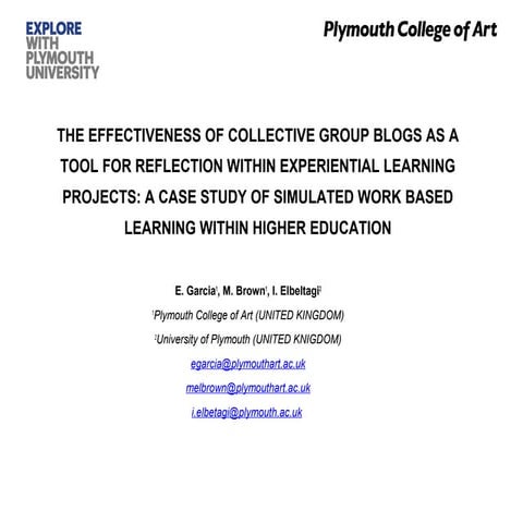 THE EFFECTIVENESS OF COLLECTIVE GROUP BLOGS AS A TOOL FOR REFLECTION WITHIN E...