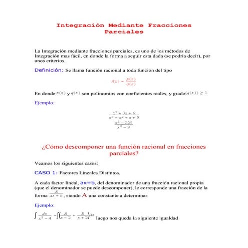 Integración mediante fracciones parciales