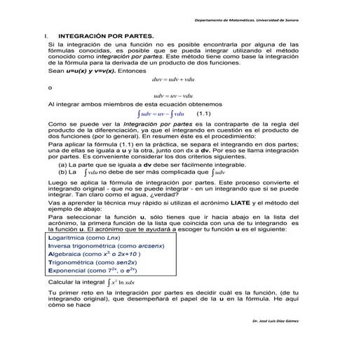 Integración por partes