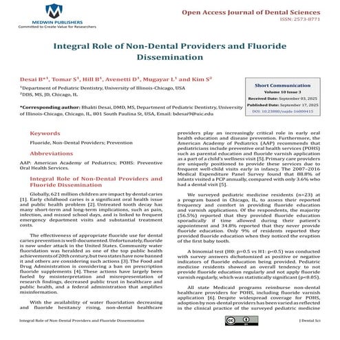 Integral Role of Non-Dental Providers and Fluoride Dissemination | PDF
