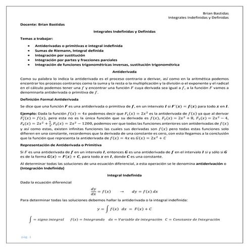 Integrales indefinidas y definidas