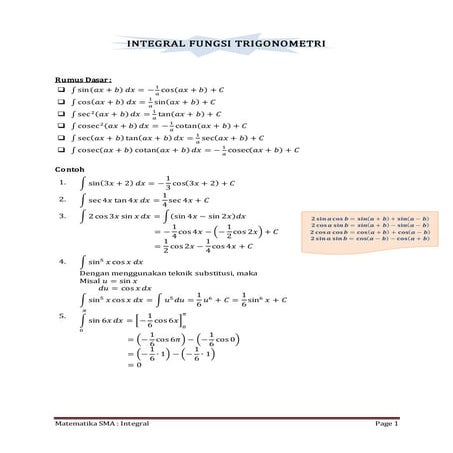 Integral Fungsi Trigonometri