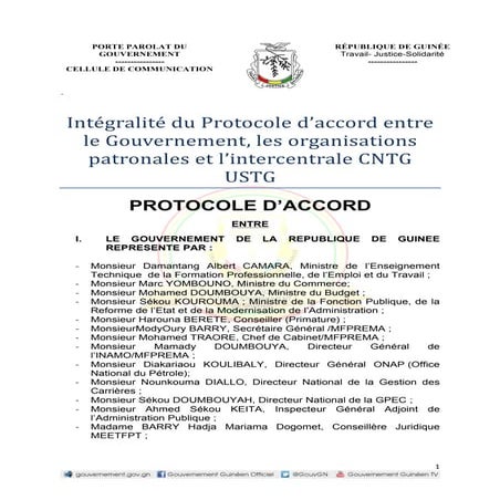 Intégralité du protocole d’accord entre le gouvernement, les ...
