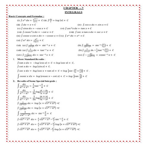 Integrals  formula and short questions