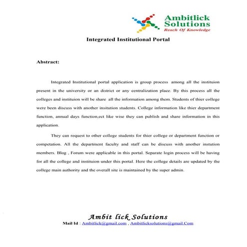 Integrated institutional portal