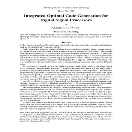 Integrated optimal code generation for digital signal processors by by Andrze...
