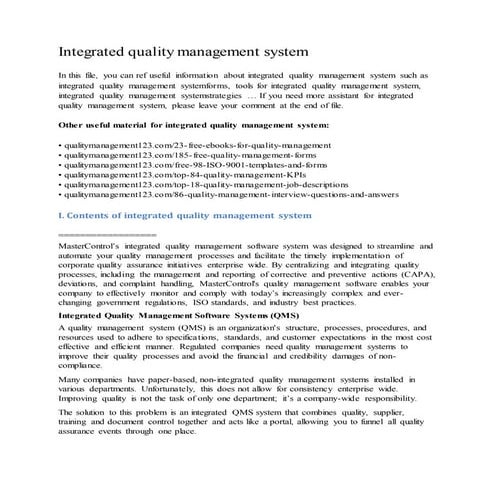 Integrated quality management system