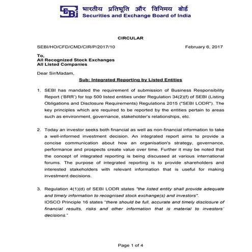 Integrated reporting by listed entities ( SEBI LATEST CIRCULAR) | PDF