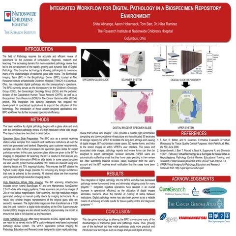 Integrated workflow for digital pathology ina biospecimen repository enviornment