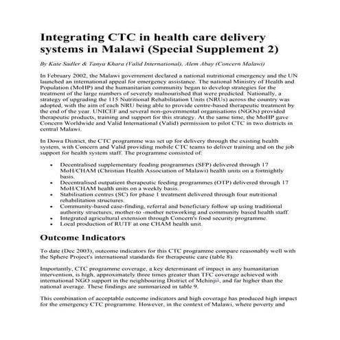 Integrating CTC in health care delivery systems in Malawi (Special ...