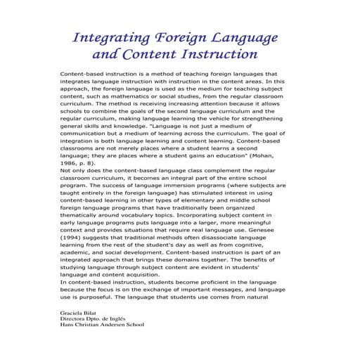 Integrating Foreign Language And Content Instruction