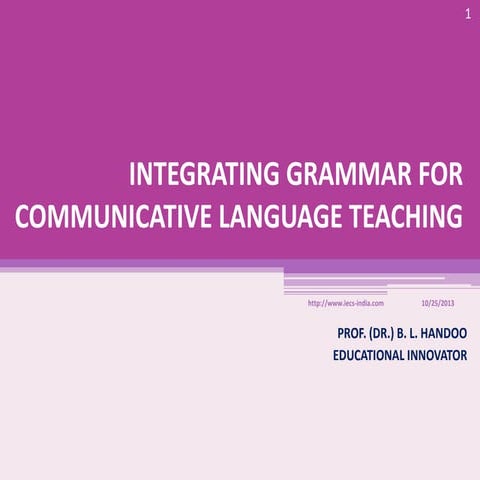 Integrating Grammar for Communicative Language Teaching- Prof.B. L. Handoo