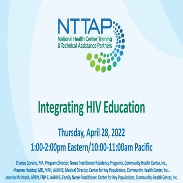 Webinar on Integrating HIV Education