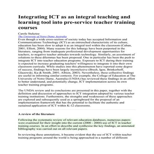 Integrating ict as an integral teaching and learning tool into pre