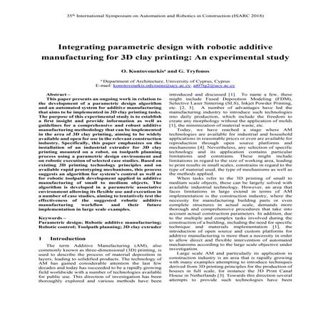Integrating parametric design with robotic additive manufacturing for 3D clay...