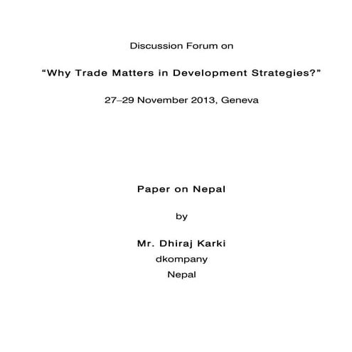 Integrating Trade in Nepal’s Development Strategies