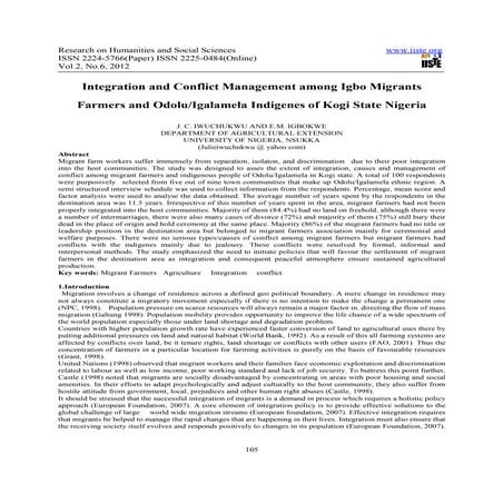 Integration and conflict management among igbo migrants