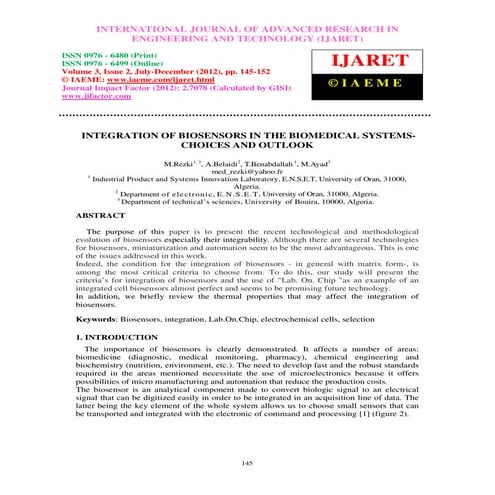 Integration of biosensors in the biomedical systems  choices and outlook