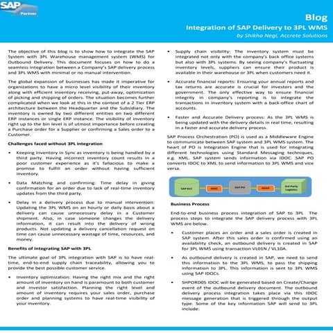 Integration of SAP Delivery to 3PL WMS