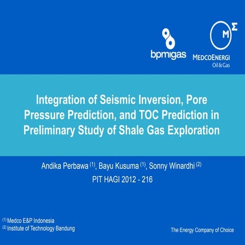 Integration of Seismic Inversion, Pore Pressure Prediction, and TOC Predictio...