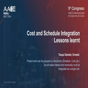 Project Cost & Schedule Integration Lessons Learnt
