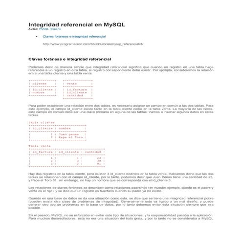 Integridad referencial en my sql