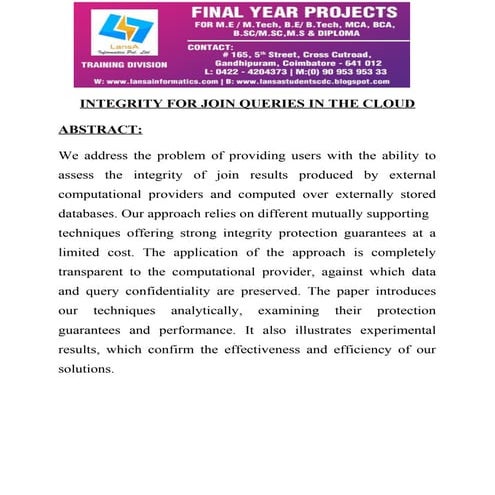 Integrity for join queries in the cloud