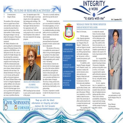 the first edition of the "Integrity @ Work" Newsletter 