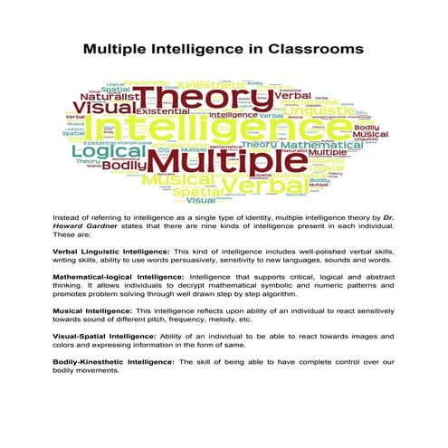 Existence of Multiple Intelligence in Classrooms
