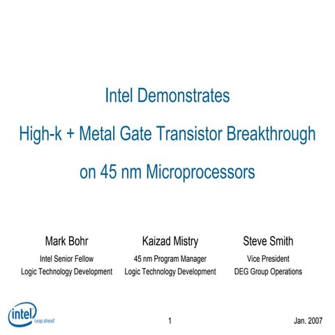 Intel 45nm high-k metal-gate press release