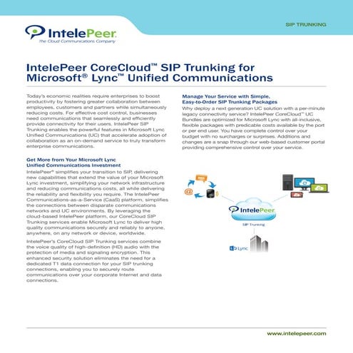Lync SIP Trunking data sheet