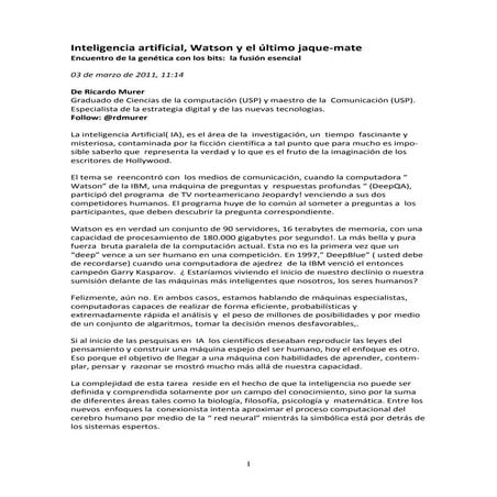 Inteligencia artificial, Watson y el último jaque-mate