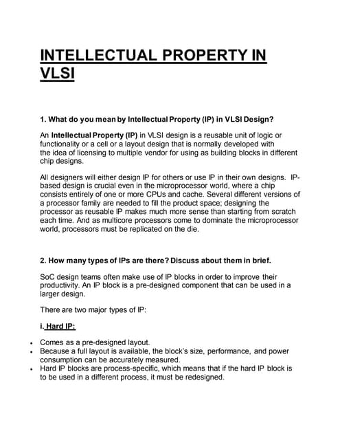 Intellectual property in vlsi