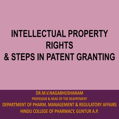 Intellectual property rights & Patent filing Procedures
