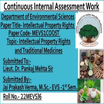 Intellectual Property Rights and Traditional Medicines Powerpoint Presentatio...