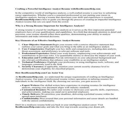 Intelligence Analyst Resume. Intelligence Analyst Resume