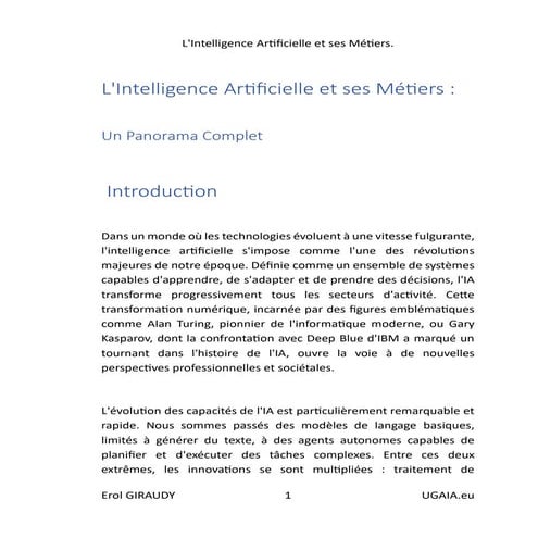 Intelligence Artificielle et ses Métiers