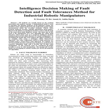 Intelligence decision making of fault detection and fault tolerances method f...