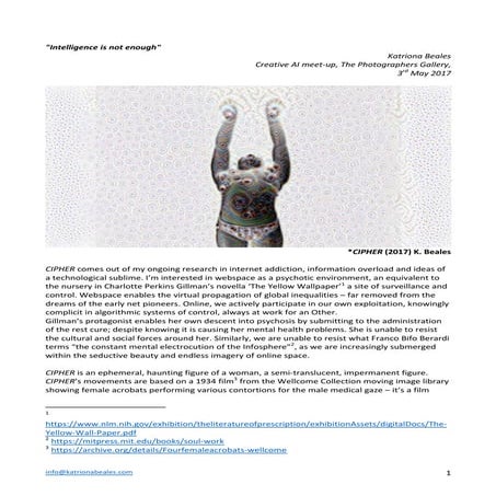 Katriona Beales - Intelligence is not enough - Creative AI meetup