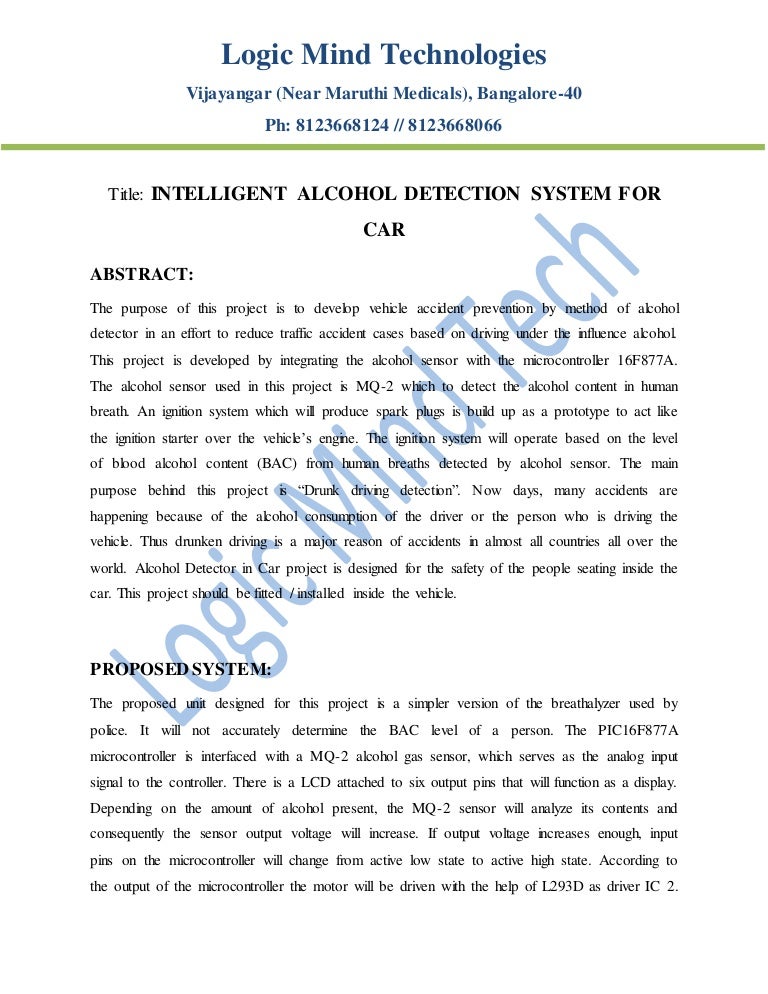 alcohol detection system in cars ppt Alcohol detection system with vehicle controlling.