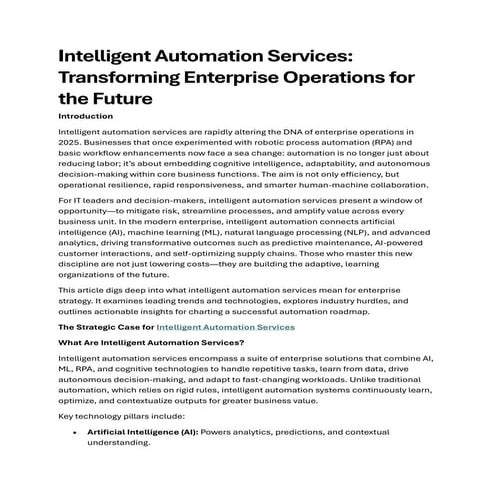 Intelligent Automation Services: Transforming Enterprise Operations for the F...