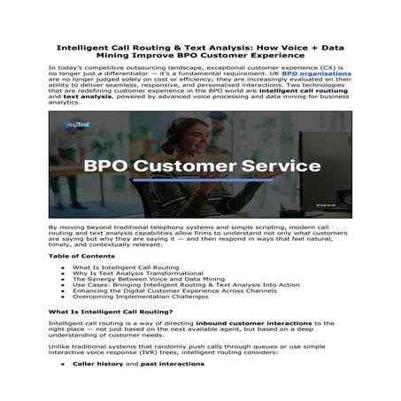 Intelligent Call Routing & Text Analysis in BPO CX | DOCX