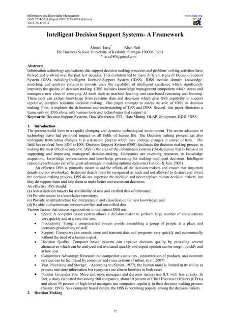 Intelligent decision support systems  a framework