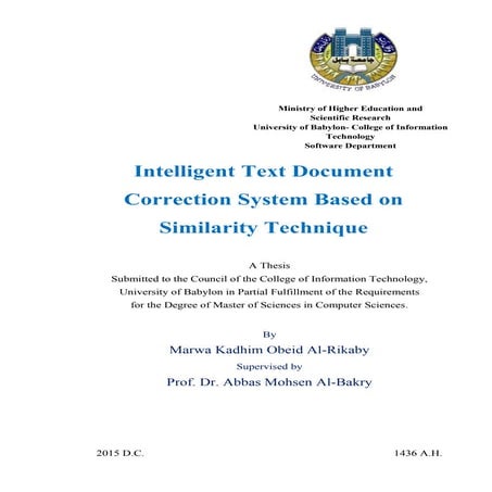 Intelligent Text Document Correction System Based on Similarity Technique