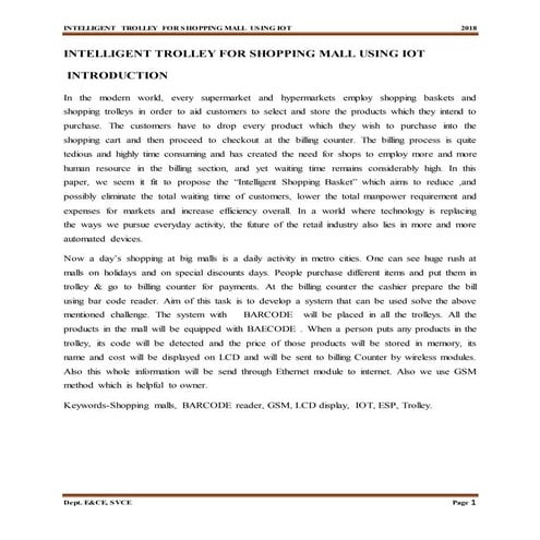 Intelligent trolley for shopping mall using io t