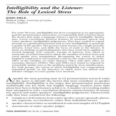 Intelligibility And The Listener The Role Of Lexical Stress
