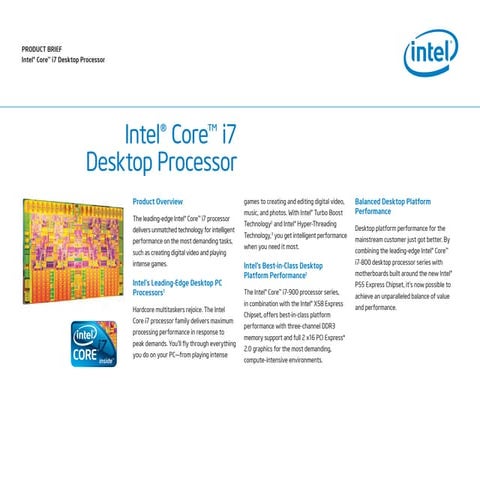 Intel(R)Core(Tm)I7 Desktop Processor Product Brief