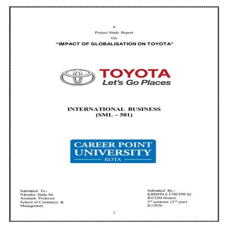 International business assignment on Globalization of Toyota (For BBA/B.com Students)