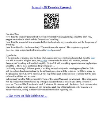 Intensity Of Exercise Research